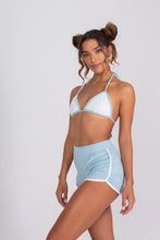 Load image into Gallery viewer, Women's Baby Blue Terry Cloth Shorts & Bikini Top - Front