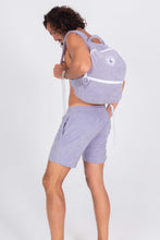 Load image into Gallery viewer, Men's Purple Terry Cloth Backpack & Shorts - Back