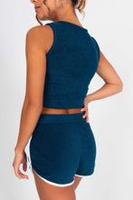 Load image into Gallery viewer, Navy Blue Terry Cloth Halter Top - Back Close-up