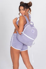 Load image into Gallery viewer, Women's Purple Terry Cloth Backpack & Shorts - Side