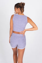 Load image into Gallery viewer, Purple Terry Cloth Halter Top & Shorts - Back