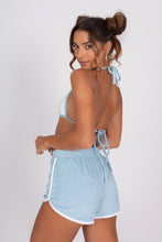 Load image into Gallery viewer, Women&#39;s Baby Blue Terry Cloth Shorts - Back
