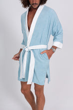 Load image into Gallery viewer, Men&#39;s Baby Blue Terry Cloth Kimono - Close-up
