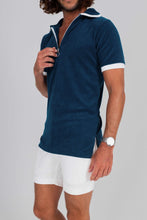 Load image into Gallery viewer, Navy Blue Terry Cloth Polo Shirt - Close-up
