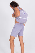 Load image into Gallery viewer, Men&#39;s Purple Terry Cloth Backpack &amp; Shorts - Back
