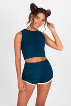 Load image into Gallery viewer, Navy Blue Terry Cloth Halter Top - Front
