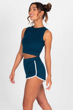 Load image into Gallery viewer, Women&#39;s Navy Blue Terry Cloth Shorts - Side
