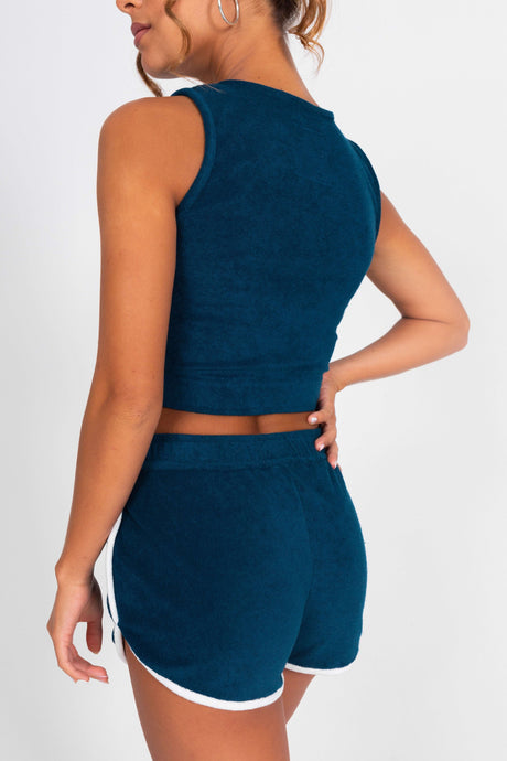 Navy Blue Terry Cloth Halter Top - Back Close-up