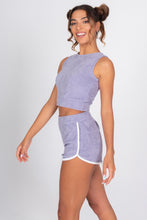 Load image into Gallery viewer, Purple Terry Cloth Halter Top &amp; Shorts - Side
